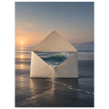 The Tide Keeps, 30 × 40 cm: an ivory envelope holding an ocean wave on a reflective shore at dawn.